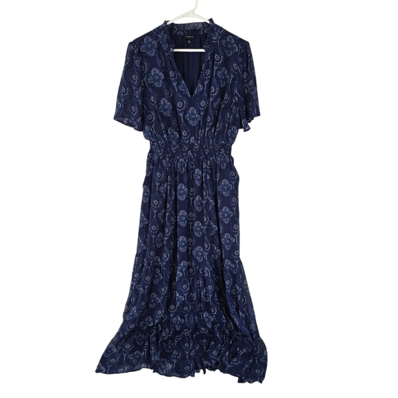 Torrid Blue Paisley Ruffle Maxi Dress Flutter Sleeves Size 12 Flowy Semi Sheer - Picture 2 of 15